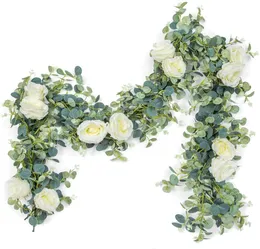 Konstgjorda eukalyptusblommor pil lämnar Garland Vine Wedding Decorative Flower Greyery Home Decor Outdoor Party Table Wall GR3651591