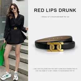 INS Small Genuine Leather Simple Belt High Sense Suit Cowhide Smooth Buckle Thin Women's Dress Coat 240109