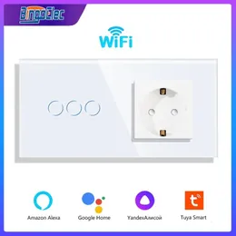 Bingoelec WiFi Wall Touch Switches with NormalEUソケットガラスパネル1/2/3GANG Google Alexa Light Switches Tuya App Control 240108