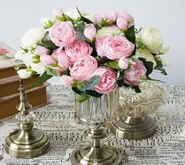 Konstgjorda blommor för dekoration rose pion silke liten bukett flores fest vår bröllop dekoration mariage falsk blomma9765282
