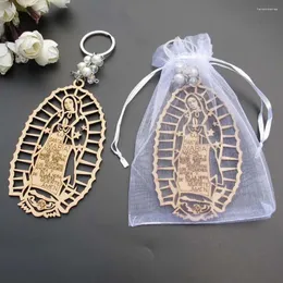 Chaveiros 24 pcs Batismo Nossa Senhora de Guadalupe Madeira Design Chaveiro Favores para Menino ou Menina Recuerdos Para Bautizo Batizado Llave