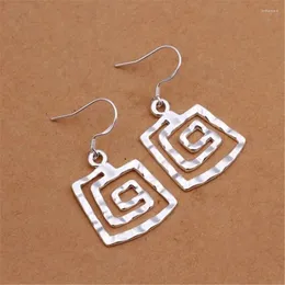 Boucles d'oreilles créoles, 10 paires, Lot, prix de gros, belle boucle d'oreille carrée plaquée argent rétro, haute qualité, bijoux classiques à la mode