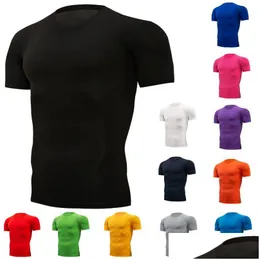 Mens T-Shirts Hızlı Kuru Koşu Sıkıştırma T-Shirt Nefes Alabilir Takım Fitness Sıkı Spor giyim Binicilik Kısa Kollu Gömlek Egzersiz Deliği De OTW3D