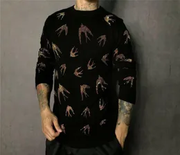 Freeship Mens Rhine Beading Bird Black Sweatshirts långa ärmar t -shirt mode/studio/bling style1393270