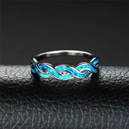 Cluster Rings Luxury Female Blue White Opal Ring Classic Silver Color Wedding Ringtrendy Hollow Infinity Thin Aclagement Rings for Women YQ240109