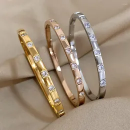 Bangle Fashion Rhinestone Stainless Steel Bracelet Simple Crystal Gold Cull Cuff Barkles المجوهرات المقاومة للماء للنساء هدية سحر