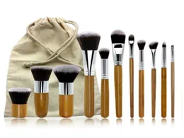 11 pièces ensemble de pinceaux de maquillage avec manche en bambou kits de pinceaux cosmétiques professionnels fond de teint fard à paupières outils de maquillage de beauté avec sac en toile de jute 5176712