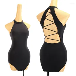 Stage Wear Dança Latina Top Mulheres Personalizado Sexy Aberto Voltar Preto Slim Fit Uma Peça Adulto Chacha Rumba Tango Roupas