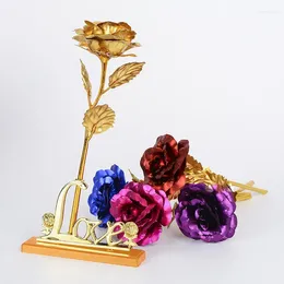 Decorative Flowers Valentine's Day Creative Gift Romantic Rose With 24K Gold Foil Plated Base For Wedding Party Decor Roses Love Eternal