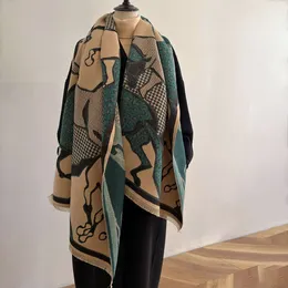 Nuovo stile cinese autunno e inverno cavallo da corsa sciarpa calda da donna, sciarpa ispessita in cashmere moda fronte-retro, scialle con aria condizionata