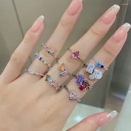 Anelli a grappolo Anello in argento sterling Karachi S925 per nicchia femminile Instagram Moda Luce Lusso Goccia d'acqua Amore Zircone colorato