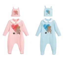 ins baby Love Hearts Cartoon Bear Rompers Infant Girls Letter Printed Long Sleeve Belesuits with Hats Fashion Toddler Cotton Climb Clothes S1005