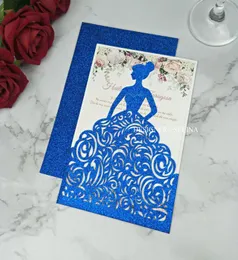 Blue Glitter Jackets Laser Cut Sweet 15 Quinceanera Invitations Girls Sweet 16 Formal Invite Princess Party Invitation8092628