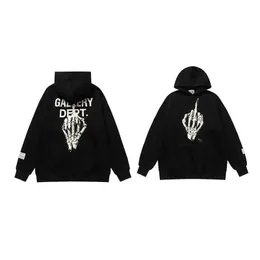 AutumnWinter New Galler Gold Stamped Letter Skeleton Hand Bone Bone Print Plush Hooded Seater unisex1