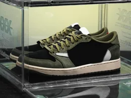 Autentisk 1 låg OG Black Sail Medium Olive Reverse Mocha Cactus Jack Golf TS Fragment Phantom Military Blue 1s Men Women Outdoor Sport Sneakers With Original Box