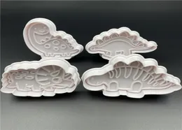 4 pezzi set dinosauro plastica decorativa stampo per biscotti cucina fai da te strumenti per decorare torte taglierina per biscotti timbro fondente goffratore die3717751