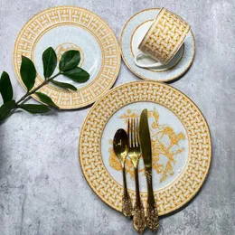 Plates Luxury Tableware Set Bowl Plate Household Chinese Bone Porcelain Gold Edge Combination