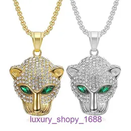 Colar amuleto de pneus de carro Joias finas de luxo Novo Hip Hop em aço inoxidável com olhos de diamante vermelho verde Cabeça de leopardo pingente de marca de moda com caixa original