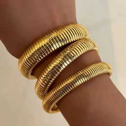 Pulsera de acero chapada en oro de 18 quilates, brazalete de pulido gitano elástico Vintage para mujeres y niñas, joyería estética de moda 240108