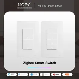 Moes tuya zigbee interruptor de luz inteligente eua botão interruptor de parede funciona com alexa google home fio neutro/sem fio neutro necessário 240108