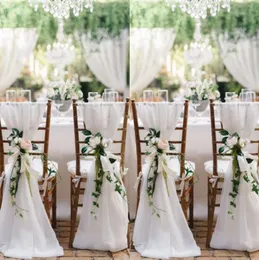 2018 White Chair Sashes for Weddings 30d Chiffon 20065 cmウェディングチェアカバーChiavari椅子Sashes DIY Style5039231