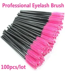 Wholenew 100pcslot rosa syntetfiber oneoff engångsögonfransborste mascara Applikator Wand Eyelash Brush Make Up T6894962