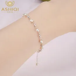 Armreifen Ashiqi Natürliches Süßwasserperlenarmband Sterling Silber Perlenschmuck für Frauen