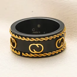 Luxus-Marken-Designer-Ring, schwarze Liebesringe, Unisex, mit Box-Verpackung, Schmuck, neues Geschenk für Damen, Ring aus Edelstahl, Charm-Schmuck, Edelstahl, verblasst nicht