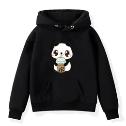 Panda Cartoon Hoodies Kids Boys Girls Sweatshirt Bubble Tea Print Children Fleece Tracksuit Sweatshirts Jacket Toddler Hoody 240108