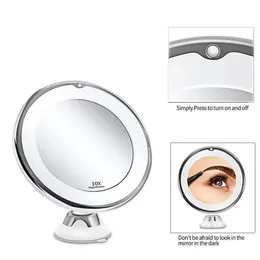 Flexible Makeup Mirror 10x Magnifying Mirrors 14 Led Lighted Touch Screen Vanity Mirror Portable Dressing Table Cosmetic Mirrors 240108