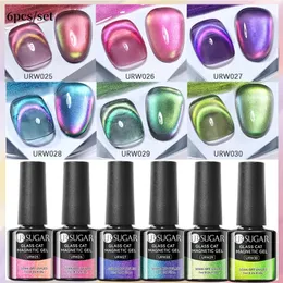 Ur açúcar 6pcs gato gel em gel de unha kit de unha 6 cores Glitter Mergulhe fora UV LED LED BELE GEL GEL MEMI PERMONENTE Top Casat 240108