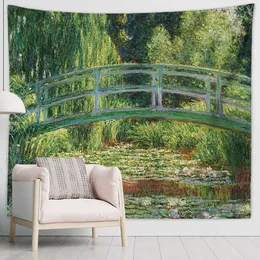 Гобелен с изображением моста, гобелен с природным пейзажем, гобелен с зеленым деревом, гобелен с растениями, гобелен на стене, подарок на новоселье