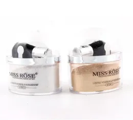 Fröken Rose Face Loose Powder 2 i 1 slät lös pulver med borst Hilighter Glitter Gold Eyeshad Contour Palette1879588