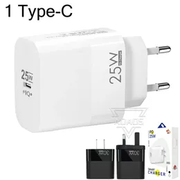 25W PD Fast Charging Single Port Type-C Wall Adapters Telefon LAPTOP LARGER EU/US/UK ADAPTERAD FÖR IPHONE SAMSUNG SMART TELEFON