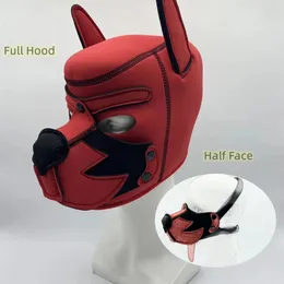 Pet Role Play Fetish Costumes Accessories of Black Red Dog Hood Mask with Puppy Neck Collar Dog Tail Paw Crawling Sex Toys 240109