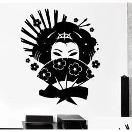 ملصقات الجدار على الطراز الياباني شارات Geisha Japan Oriental Oriend Fan Girl غرفة المعيشة الديكور الداخلي الفن
