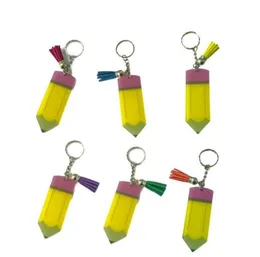 DHL Personalized Pencil Keychain Favor DIY Blank Acrylic Keyring with Tassel Creative Backpack Hanging Pendant F04139007960