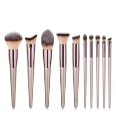 Premium Makeup brushes set 10pcs tools champaign gold color wood handle cosmetics brushes for Eye shadow loose powder blush drop s7509520