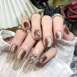 Unhas Falsas 24 pçs / caixa Cat Eye Potherapy Patch Wearable Falso Casamento Curto para Inverno Outono Cobertura Completa