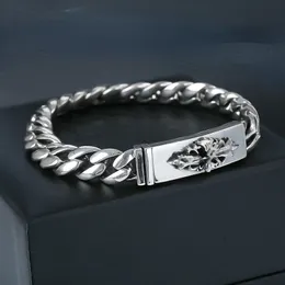 Unisex Designer Punk Cross Bracelet Domineering Retro Hand Brand Silver Thai Bracelet 10mm for Men and Women