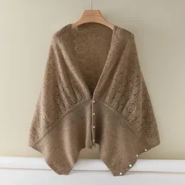 Primavera Autunno Donna 100Lana Lavorato a maglia Scialle Mantello Multifunzionale Caldo Versatile Sciarpa Poncho Mantella Cardigan Sei Colori 240108