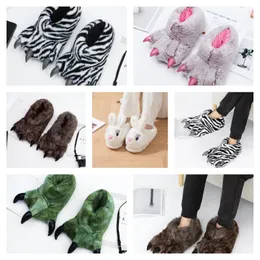 Zapatillas de invierno cálidas y suaves para interiores, zapatos para hombre, pata, Animal divertido, Navidad, monstruo, garra, felpa, algodón para el hogar