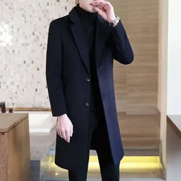 Wool Blend Solid Color Coat Long Thick Warm Jacket Winter Jacket Men Woolen Windbreaker Korean Slim Abrigo Largo Hombre S-4XL 240109