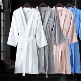 100% algodón hombres chupan agua batas de baño largas de felpa talla grande kimono waffle albornoz el toalla batas mujeres spa ropa de dormir 240109