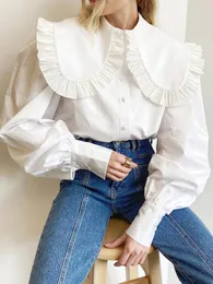 البلوزات النسائية موماروهو 2024 خريف الشتاء نساء لوليتا قميص أبيض صلبة بلوزة طويلة الأكمام