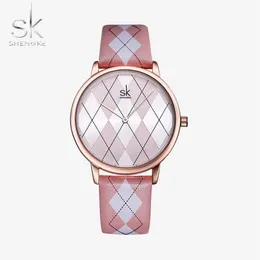 CWP 2021 Shengke Women Watch Plaid Leather Girl Wristwatch Lady Brand Wwristwatches Clock Montre femme reloj mujer332k