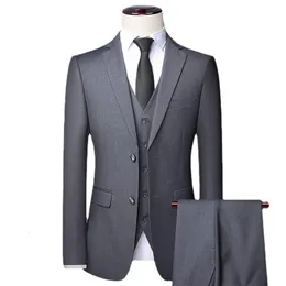 Blazer de alta qualidade, calças, homens, negócios simples, elegante, moda, entrevista de trabalho, terno de cavalheiro, slim, 3 peças, 240108