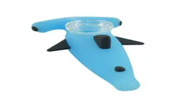 전체 상어 녹색 블루 실리콘 파이프 독특한 디자인 흡연 파이프 DAB 오일 버너 핸드 숟가