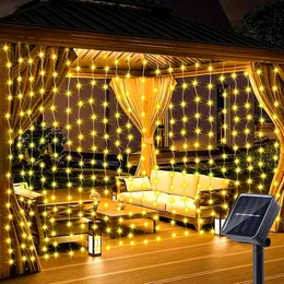 1 Pack 300 LED Solar Curtain Light Outdoor, Remote Control, 8 Belysningslägen, Fairy Lights, IP65 Waterproof, Copper Wire Lights Christmas Party Lights Outdoor 9.8ftx9.8ft