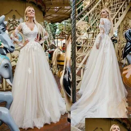 A-Line Wedding Dresses Country Style Boho Wedding Dress with Long Sleeve Y V Neck Lace Bohemian Beach Bride 2024 Applicies TLE CHIC CR OTB1P